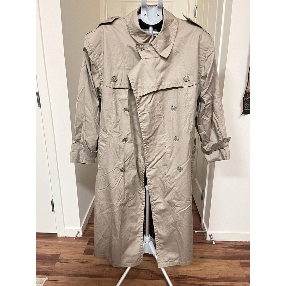 Men’s Trench Coat Lined 42 Regular Khaki Tan Beige Belted London Fog